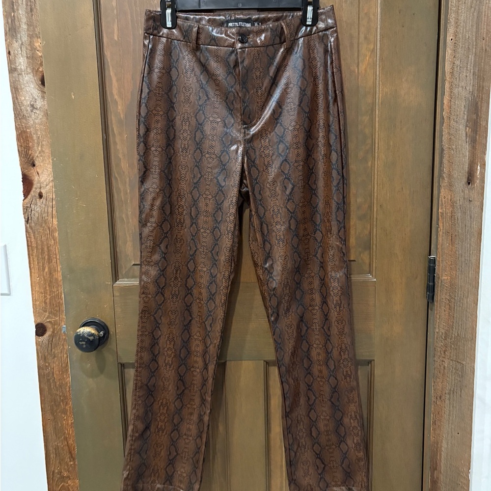 PrettyLittleThing Faux Leather Snake Print Trousers